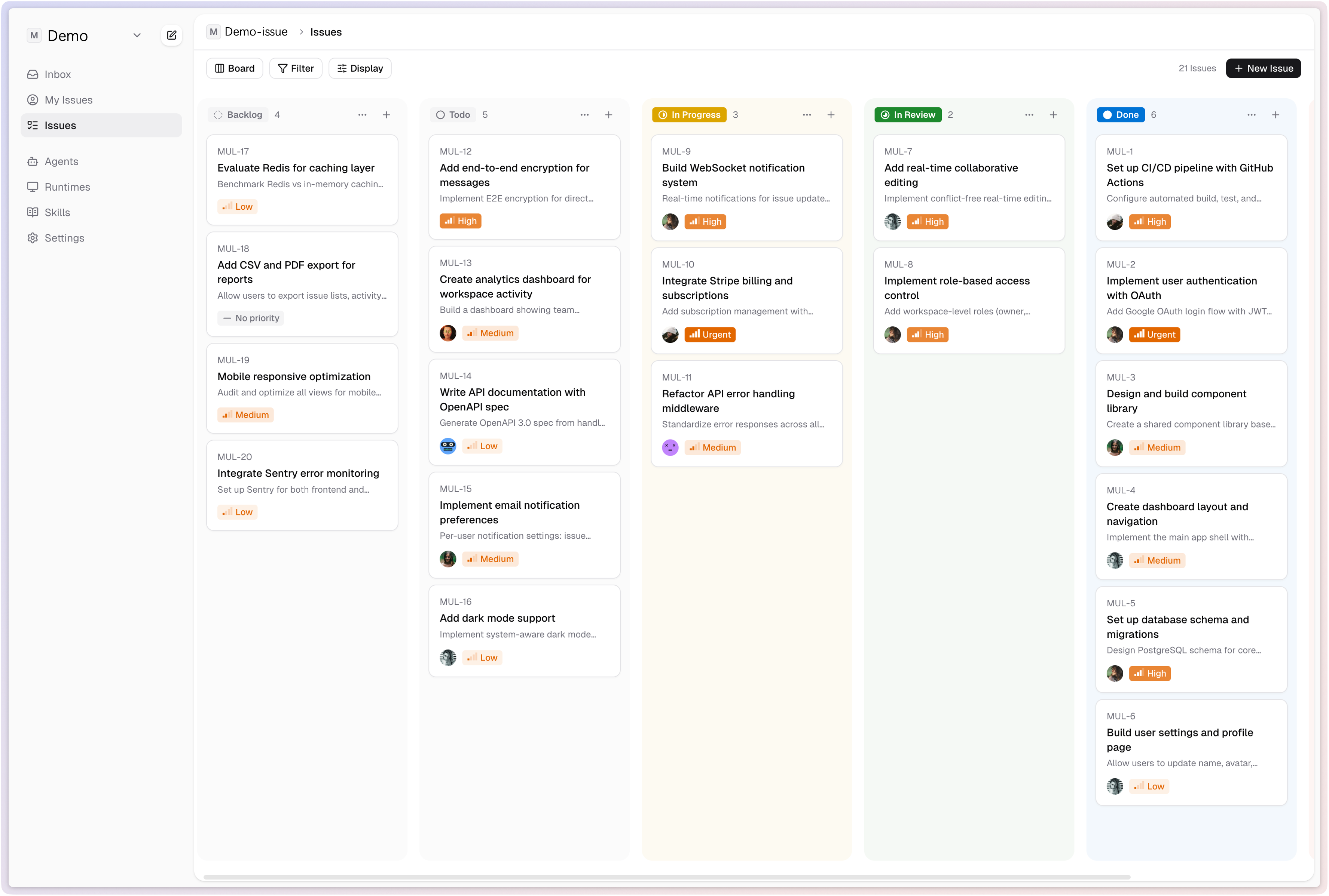 AI Worker board view — issues managed by humans and agents